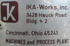 Used IKA Works Colloid Mill, Type MK2000/4, 304 Stainless Steel. Rated approximately 1.5 gallons per minute nominal flow. Jacketed chamber 2-1/2