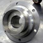 Used Silverson High Shear In-Line Mixer, Model 600LS, 316 Stainless Steel. Approximately 5-1/16” diameter square hole high shear screen work head, approximately 4-7/8” diameter rotor. Jacketed chambe...