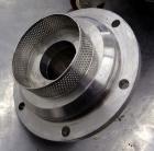 Used Silverson High Shear In-Line Mixer, Model 600LS, 316 Stainless Steel. Approximately 5-1/16” diameter square hole high shear screen work head, approximately 4-7/8” diameter rotor. Jacketed chambe...