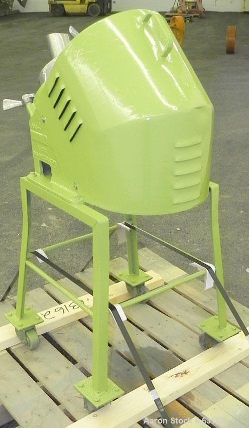 Used Rietz Angle Disintegrator, Model RADK-4, Stainless Steel. 4" Diameter rotor, 3" inlet and discharge, 1.5/7.5 hp motor 3/60/220 volt, 3490-1750 rpm, belt driven motor, 4:1 reduction giving speeds...