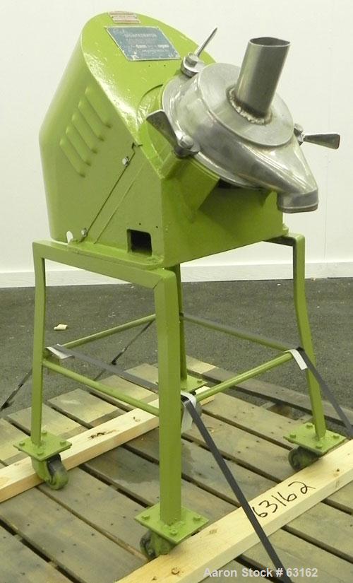 Used Rietz Angle Disintegrator, Model RADK-4, Stainless Steel. 4" Diameter rotor, 3" inlet and discharge, 1.5/7.5 hp motor 3/60/220 volt, 3490-1750 rpm, belt driven motor, 4:1 reduction giving speeds...