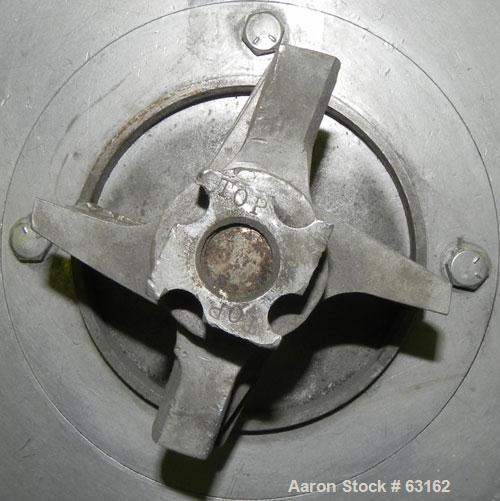 Used Rietz Angle Disintegrator, Model RADK-4, Stainless Steel. 4" Diameter rotor, 3" inlet and discharge, 1.5/7.5 hp motor 3/60/220 volt, 3490-1750 rpm, belt driven motor, 4:1 reduction giving speeds...