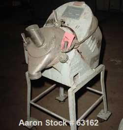 Used Rietz Angle Disintegrator, Model RADK-4, Stainless Steel. 4" Diameter rotor, 3" inlet and discharge, 1.5/7.5 hp motor 3/60/220 volt, 3490-1750 rpm, belt driven motor, 4:1 reduction giving speeds...