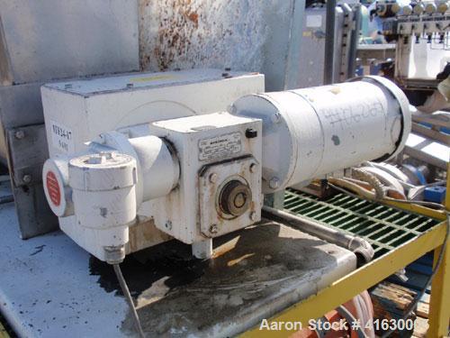 Used Rietz Extructor, Model RE6 K5F42, Stainless Steel. 6" diameter x 36" long screw, jacketed barrel, 5" x 6" feed section, driven by a 10 hp, 220/440 volt, Reeves variable speed motor. Includes an ...