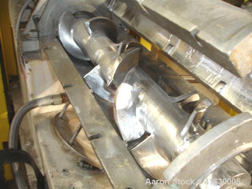 Used Rietz Extructor, Model RE6 K5F42, Stainless Steel. 6" diameter x 36" long screw, jacketed barrel, 5" x 6" feed section, driven by a 10 hp, 220/440 volt, Reeves variable speed motor. Includes an ...