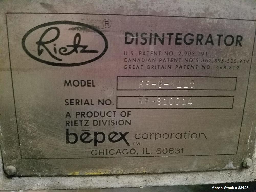 Used Rietz Disintegrator, Model RP-6-K115