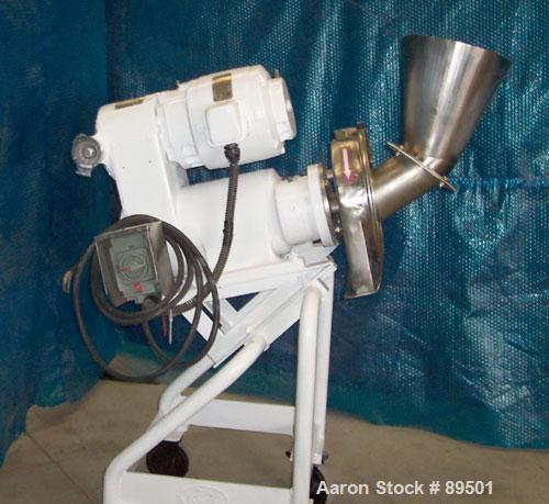 USED: Reitz angle disintegrator, model RP-6-K115, 304 stainless steel. 6" diameter x 2" deep cutting chamber with 2 knife rotors, 360 degree screen, approximate 1/8" diameter screen holes. Single ban...