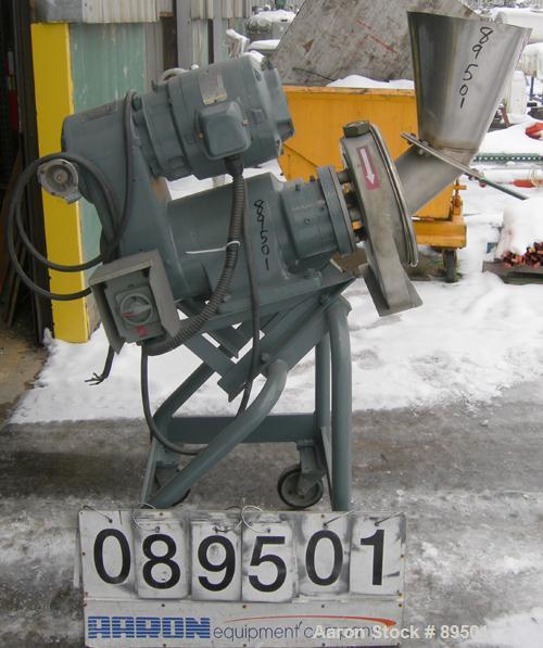 USED: Reitz angle disintegrator, model RP-6-K115, 304 stainless steel. 6" diameter x 2" deep cutting chamber with 2 knife rotors, 360 degree screen, approximate 1/8" diameter screen holes. Single ban...