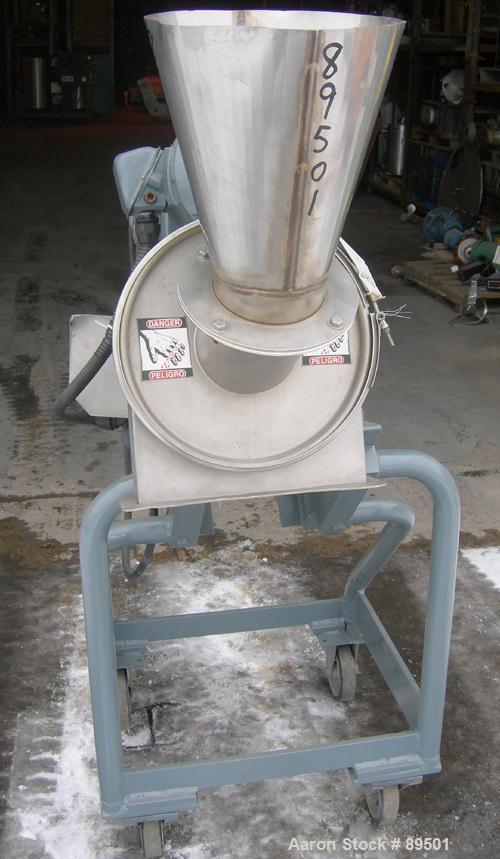 USED: Reitz angle disintegrator, model RP-6-K115, 304 stainless steel. 6" diameter x 2" deep cutting chamber with 2 knife rotors, 360 degree screen, approximate 1/8" diameter screen holes. Single ban...