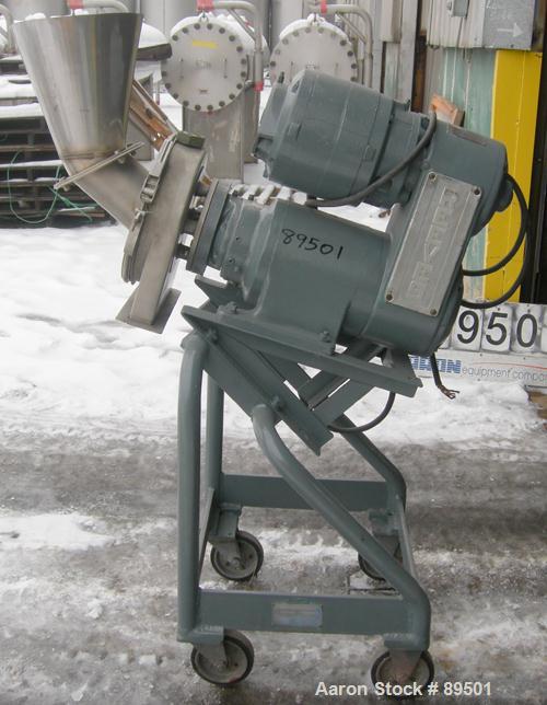 USED: Reitz angle disintegrator, model RP-6-K115, 304 stainless steel. 6" diameter x 2" deep cutting chamber with 2 knife rotors, 360 degree screen, approximate 1/8" diameter screen holes. Single ban...