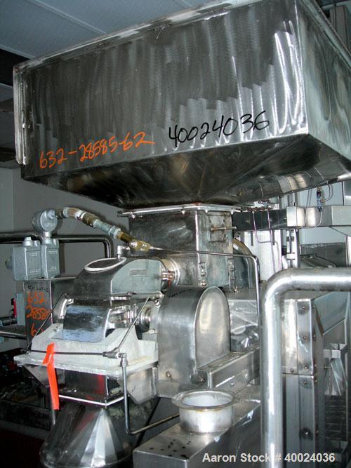 Used Fitzpatrick Fitzmill, Model DASO6, stainless steel. (16) double impact fixed blades, driven by an approximatetly 7.5hp XP motor, 4" diameter x 18" long screw feed, driven by an approximately 1/4...