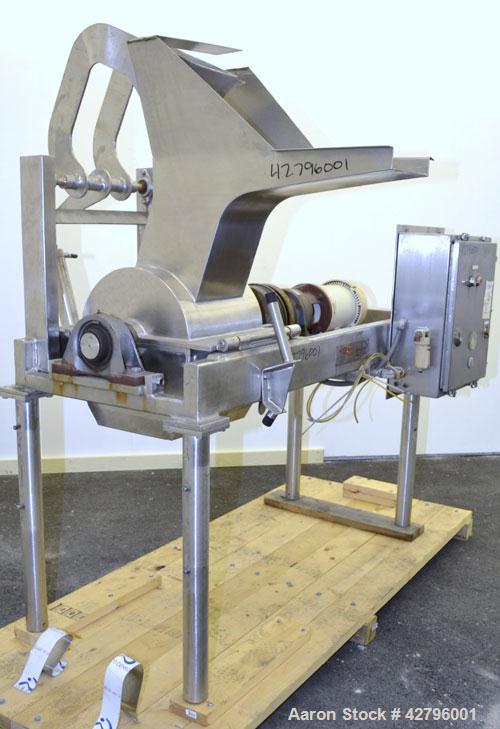 Used Fitzpatrick GuiloRiver, Model 14LX14D, 304 Stainless Steel. 14 Diameter x 14 wide rotor with riving pins. Hinged cover with pelican feed hopper, hinged bottom discharge. Driven by a 5hp, 3/60/20...