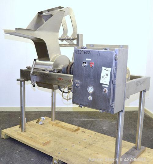 Used Fitzpatrick GuiloRiver, Model 14LX14D, 304 Stainless Steel. 14 Diameter x 14 wide rotor with riving pins. Hinged cover with pelican feed hopper, hinged bottom discharge. Driven by a 5hp, 3/60/20...