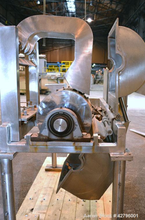 Used Fitzpatrick GuiloRiver, Model 14LX14D, 304 Stainless Steel. 14 Diameter x 14 wide rotor with riving pins. Hinged cover with pelican feed hopper, hinged bottom discharge. Driven by a 5hp, 3/60/20...