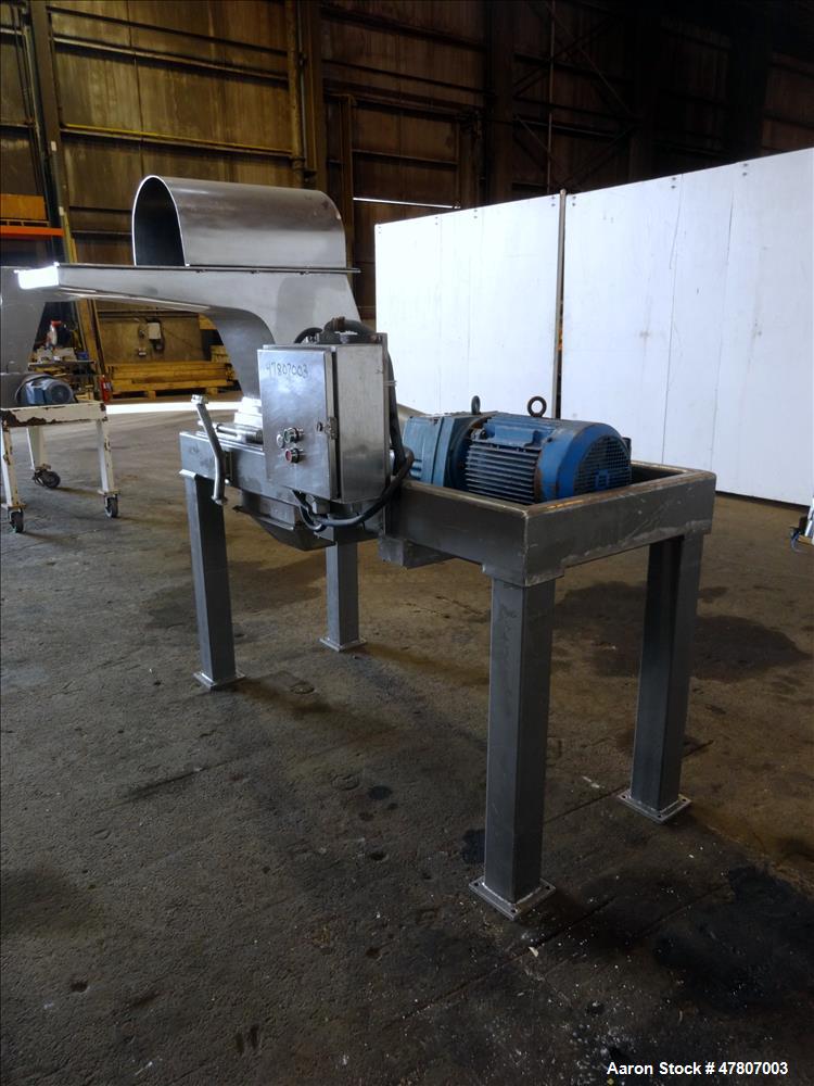 Used Fitzpatrick GuiloRiver, Model 14LX14D, 304 Stainless Steel. 14" Diameter x 14" wide rotor with riving pins. 16" x 15" Feed with a hinged pelican feed hopper, hinged bottom discharge with approxi...