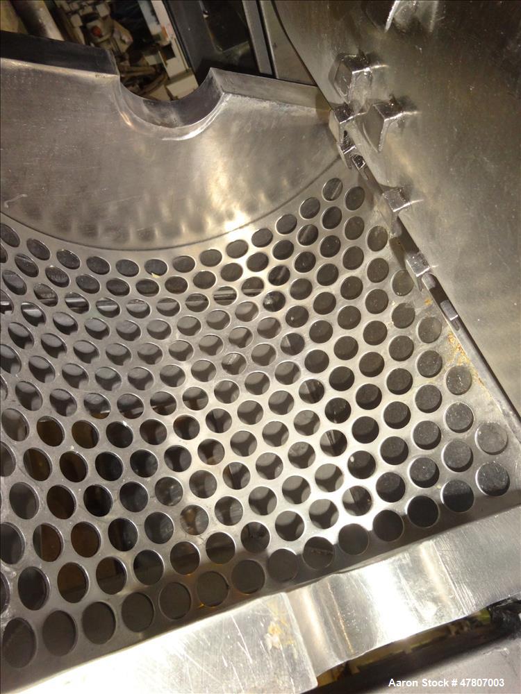 Used Fitzpatrick GuiloRiver, Model 14LX14D, 304 Stainless Steel. 14" Diameter x 14" wide rotor with riving pins. 16" x 15" Feed with a hinged pelican feed hopper, hinged bottom discharge with approxi...