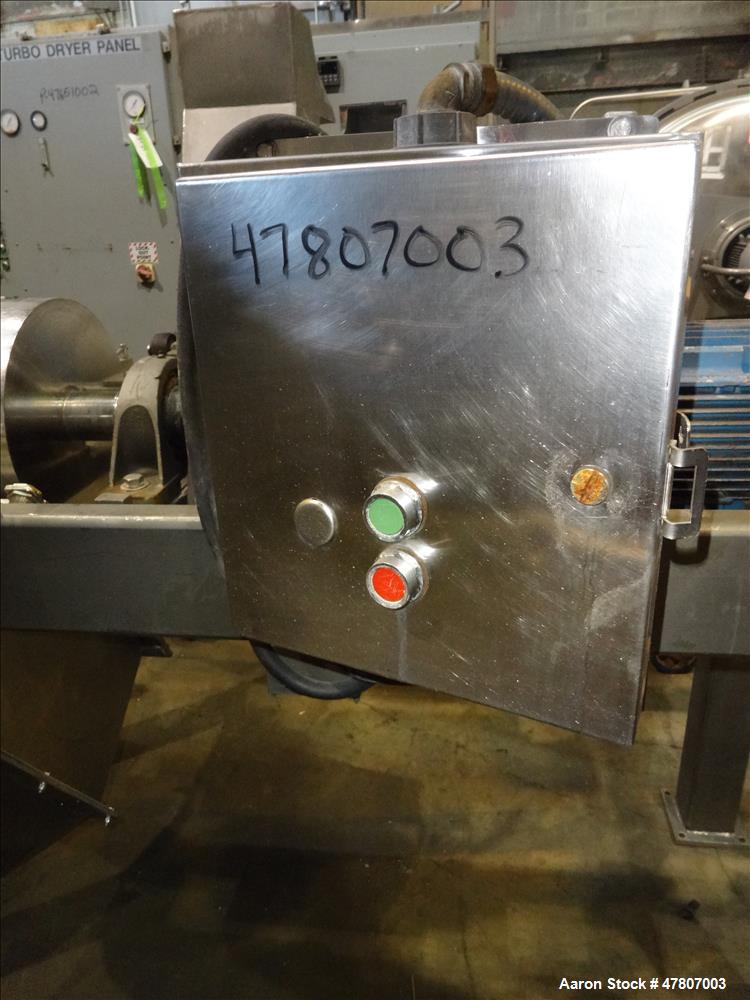 Used Fitzpatrick GuiloRiver, Model 14LX14D, 304 Stainless Steel. 14" Diameter x 14" wide rotor with riving pins. 16" x 15" Feed with a hinged pelican feed hopper, hinged bottom discharge with approxi...