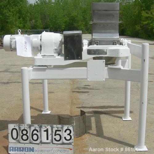 USED: Fitzpatrick Guilo-River, model 6D-12L, stainless steel. (2) 6" diameter x 12" long rotors with pins. Gravity style feed throat, bottom discharge. Driven by an approximate 5 hp gearmotor. Mounte...