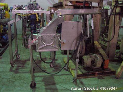 Used Fitzpatrick Fitzmill, modelD6A, stainless steel. Pan feed, fixed blades. Driven by a 5 hp, 230/460 volt motor. Mounted on a stainless steel base with casters.