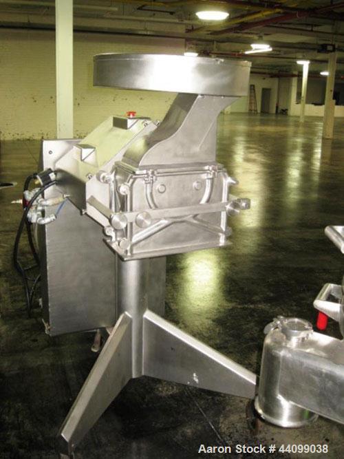Used Fitzpatick Sanitary Fitzmill, Model D6A. Polished, fixed knives, pan feed. Driven by a 5hp, 230/460 volt motor with VFD. Serial#10648.