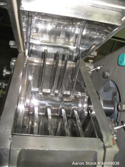 Used Fitzpatick Sanitary Fitzmill, Model D6A. Polished, fixed knives, pan feed. Driven by a 5hp, 230/460 volt motor with VFD. Serial#10648.