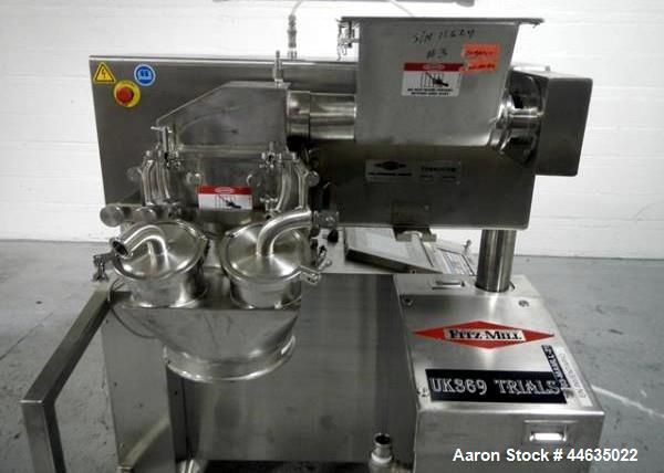 Used Fitzpatrick Fitzmill, Model D6A. 316 Stainless steel product contact surfaces, 304 stainless steel non product contact surfaces, cantilevered design, mirror internal finish, fixed blades with 7....