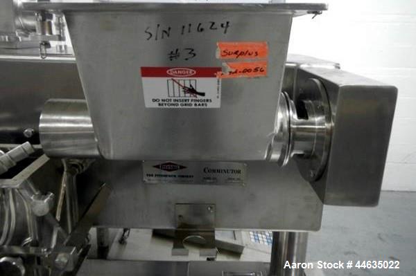 Used Fitzpatrick Fitzmill, Model D6A. 316 Stainless steel product contact surfaces, 304 stainless steel non product contact surfaces, cantilevered design, mirror internal finish, fixed blades with 7....