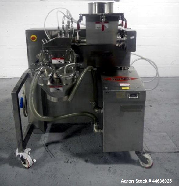Used Fitzpatrick Fitzmill, Model D6A. 316 Stainless steel product contact surfaces, 304 stainless steel non product contact surfaces, cantilevered design, mirror internal finish, fixed blades with dr...