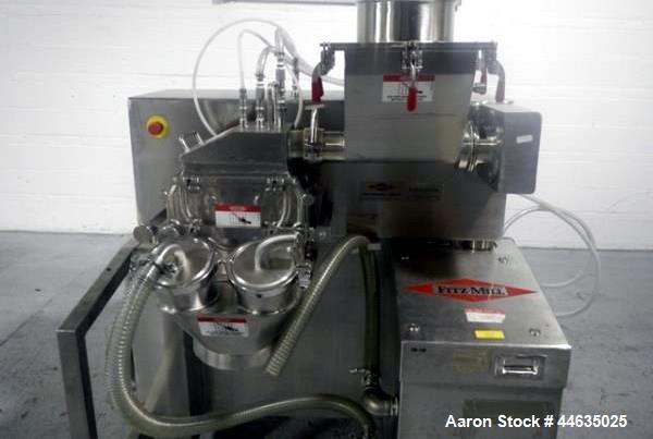 Used Fitzpatrick Fitzmill, Model D6A. 316 Stainless steel product contact surfaces, 304 stainless steel non product contact surfaces, cantilevered design, mirror internal finish, fixed blades with dr...