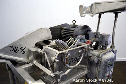 Used Fitzpatrick Fitzmill, Model D6A, 316 Stainless Steel. (16) Fixed knife/impact blades. 6" x 11" Cutting chamber, no bottom screen. Gravity feed throat with pan. Driven by a 5 hp, 3/60/230/460 vol...