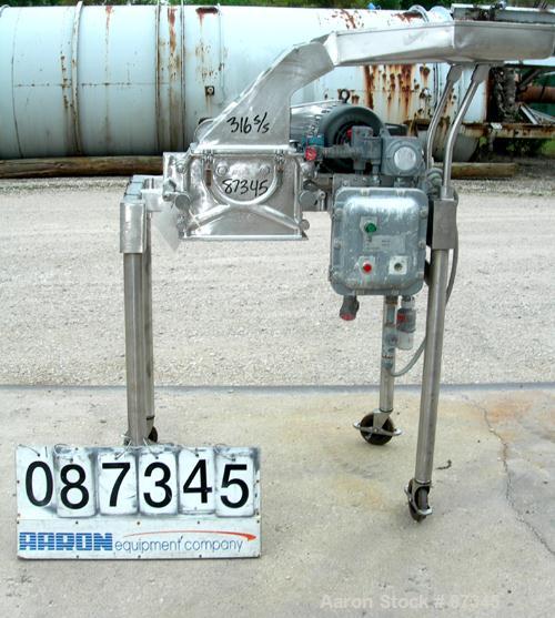 Used Fitzpatrick Fitzmill, Model D6A, 316 Stainless Steel. (16) Fixed knife/impact blades. 6" x 11" Cutting chamber, no bottom screen. Gravity feed throat with pan. Driven by a 5 hp, 3/60/230/460 vol...