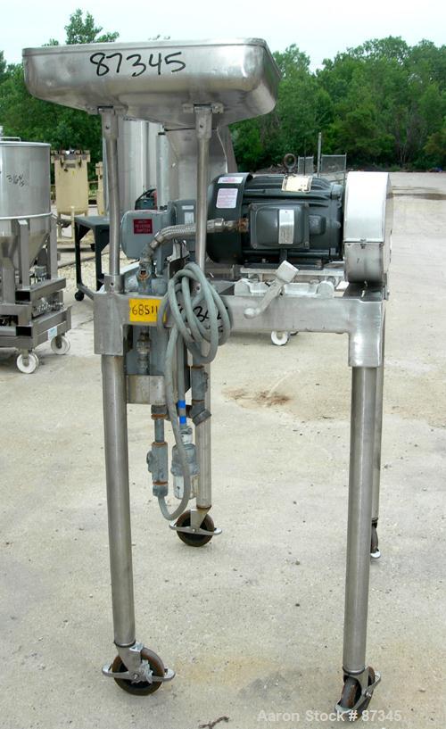 Used Fitzpatrick Fitzmill, Model D6A, 316 Stainless Steel. (16) Fixed knife/impact blades. 6" x 11" Cutting chamber, no bottom screen. Gravity feed throat with pan. Driven by a 5 hp, 3/60/230/460 vol...