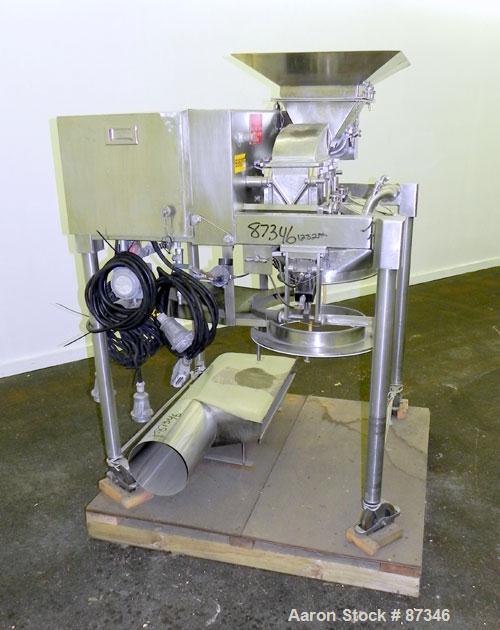 Used Fitzpatrick Fitzmill, Model D6A, 316 Stainless Steel. (16) Fixed knife/impact blades, 6" x 11" cutting chamber with bottom screen. 4" Diameter x 16" long screw feed with hopper, driven by a 1/4 ...