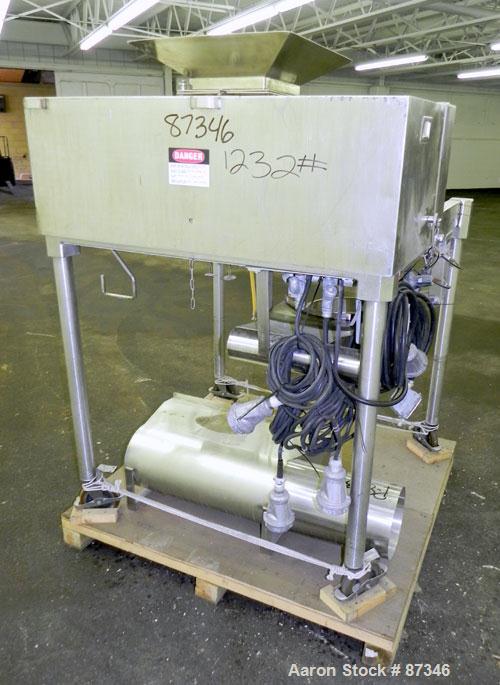 Used Fitzpatrick Fitzmill, Model D6A, 316 Stainless Steel. (16) Fixed knife/impact blades, 6" x 11" cutting chamber with bottom screen. 4" Diameter x 16" long screw feed with hopper, driven by a 1/4 ...