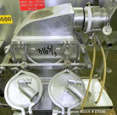 Used Fitzpatrick Fitzmill, Model D6A, 316 Stainless Steel. (16) Fixed knife/impact blades, 6" x 11" cutting chamber with bottom screen. 4" Diameter x 16" long screw feed with hopper, driven by a 1/4 ...
