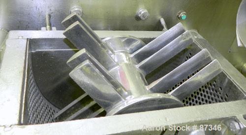 Used Fitzpatrick Fitzmill, Model D6A, 316 Stainless Steel. (16) Fixed knife/impact blades, 6" x 11" cutting chamber with bottom screen. 4" Diameter x 16" long screw feed with hopper, driven by a 1/4 ...