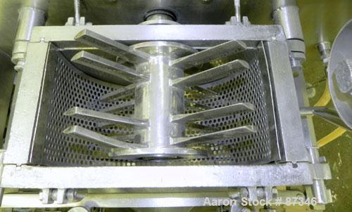 Used Fitzpatrick Fitzmill, Model D6A, 316 Stainless Steel. (16) Fixed knife/impact blades, 6" x 11" cutting chamber with bottom screen. 4" Diameter x 16" long screw feed with hopper, driven by a 1/4 ...