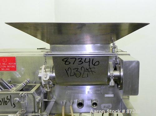 Used Fitzpatrick Fitzmill, Model D6A, 316 Stainless Steel. (16) Fixed knife/impact blades, 6" x 11" cutting chamber with bottom screen. 4" Diameter x 16" long screw feed with hopper, driven by a 1/4 ...