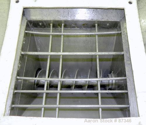 Used Fitzpatrick Fitzmill, Model D6A, 316 Stainless Steel. (16) Fixed knife/impact blades, 6" x 11" cutting chamber with bottom screen. 4" Diameter x 16" long screw feed with hopper, driven by a 1/4 ...