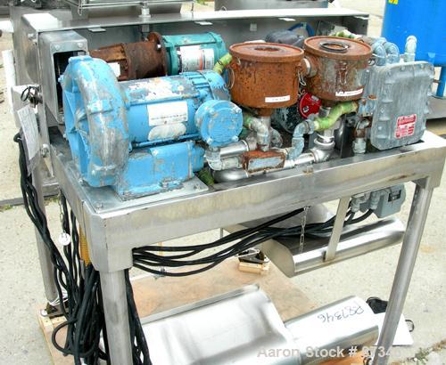 Used Fitzpatrick Fitzmill, Model D6A, 316 Stainless Steel. (16) Fixed knife/impact blades, 6" x 11" cutting chamber with bottom screen. 4" Diameter x 16" long screw feed with hopper, driven by a 1/4 ...