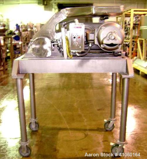 Used Fitzpatrick Fitzmill, Model D6, Stainless Steel. (16) Knife/impact swinging blades, reversible chamber, pan feed with 5 hp 220/440 volt motor on stands.