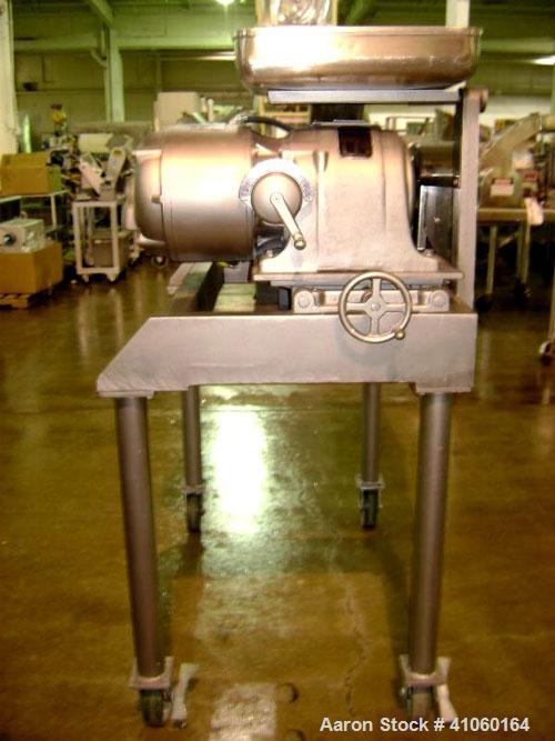 Used Fitzpatrick Fitzmill, Model D6, Stainless Steel. (16) Knife/impact swinging blades, reversible chamber, pan feed with 5 hp 220/440 volt motor on stands.