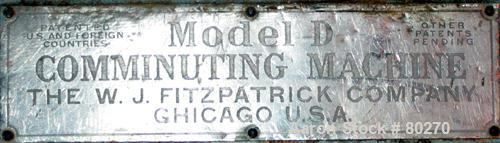 Used Fitzpatrick Fitzmill, Model D6, 304 Stainless Steel. (16) Impact/knife 410/16/20 stainless steel swinging blades. 6" x 11" Cutting chamber, no bottom screen. Gravity feed throat with pan. Driven...