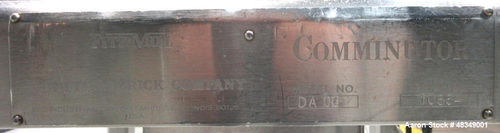 Used Fitzpatrick FitzMill, Model DA-06, 316 Stainless Steel. (16) Swinging Blade with double impact knife/blades, 410 stainless steel. 6" x 11" cutting chamber, with cover and top feed, no bottom scr...