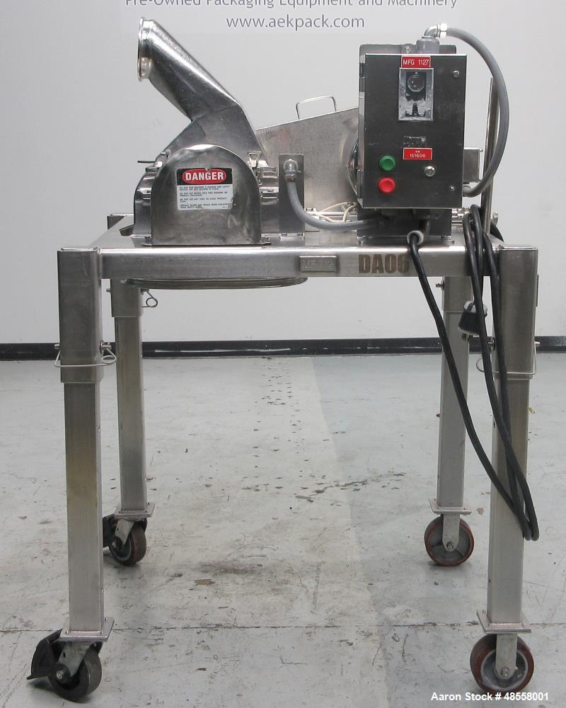 Used Fitzpatrick FitzMill, Model DA-06, 316 Stainless Steel. (16) Swinging Blade with double impact knife/blades, 410 stainless steel. 6" x 11" cutting chamber, with cover and top feed, no bottom scr...