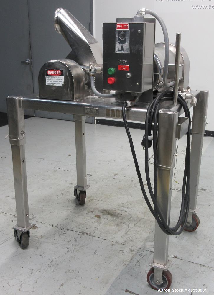 Used Fitzpatrick FitzMill, Model DA-06, 316 Stainless Steel. (16) Swinging Blade with double impact knife/blades, 410 stainless steel. 6" x 11" cutting chamber, with cover and top feed, no bottom scr...