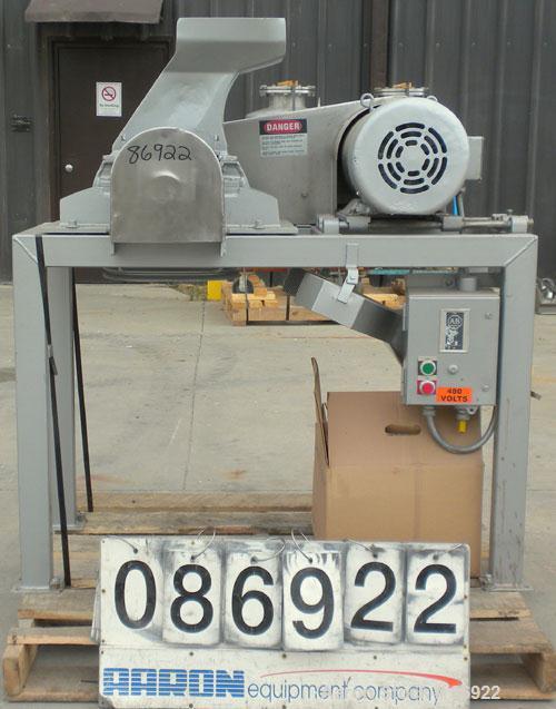 Used Fitzpatrick Fitzmill, Model DAO6, 316 Stainless Steel. (16) double impact swinging blades, 6" x 11" cutting chamber, bottom screen. 304 stainless steel gravity feed throat. Driven by a 7.5 HP, 3...
