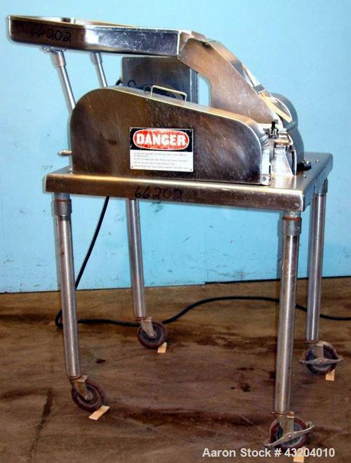 Used Fitzpatrick Fitzmill, Model DASO6, Stainless Steel. (16) Fixed impact/knife blades. 6" x 11" Cutting chamber, gravity feed throat with pan. No bottom screen. Driven by a 10 hp motor. Mounted on ...
