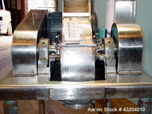 Used Fitzpatrick Fitzmill, Model DASO6, Stainless Steel. (16) Fixed impact/knife blades. 6" x 11" Cutting chamber, gravity feed throat with pan. No bottom screen. Driven by a 10 hp motor. Mounted on ...