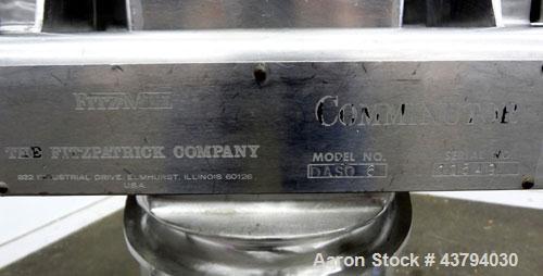 Used Fitzpatrick Fitzmill, Model DAS06, Stainless Steel. (16) Knife/Impact fixed 410/16/20 stainless steel blades, 6” x 11” 316 stainless steel cutting chamber, 316 stainless steel feed throat with a...